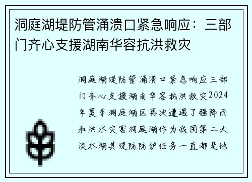 洞庭湖堤防管涌溃口紧急响应：三部门齐心支援湖南华容抗洪救灾