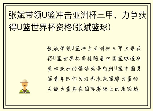 张斌带领U篮冲击亚洲杯三甲，力争获得U篮世界杯资格(张斌篮球)
