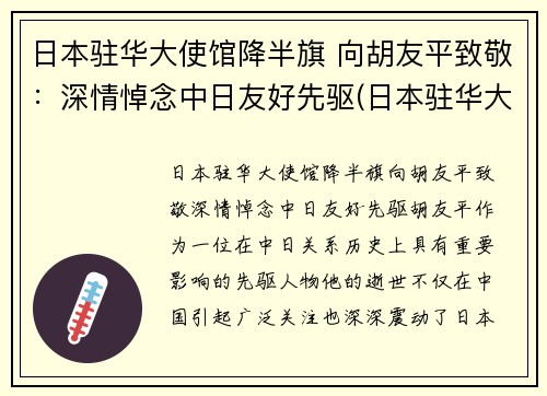 日本驻华大使馆降半旗 向胡友平致敬：深情悼念中日友好先驱(日本驻华大使 死亡)