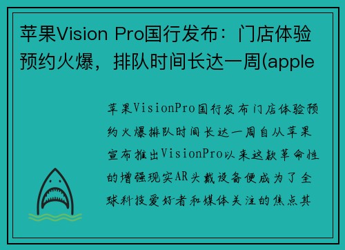 苹果Vision Pro国行发布：门店体验预约火爆，排队时间长达一周(apple's vision)
