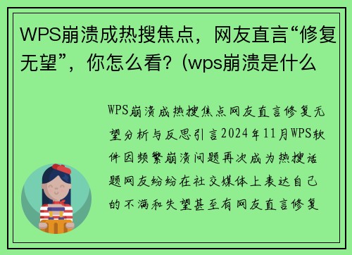 WPS崩溃成热搜焦点，网友直言“修复无望”，你怎么看？(wps崩溃是什么原因)